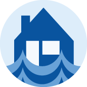 A house with flood waters in front